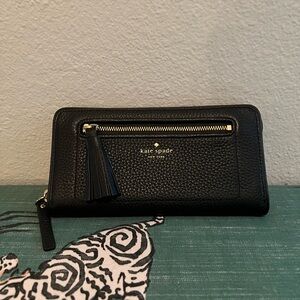 Kate Spade Black Textured Wallet with Tassel